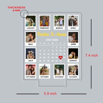 Calendar Couple Photo UV Print Lamp with Warm White Glow Light Unique Anniversary, Birthday, or Wedding Gift for Couples, Wife, Husband,